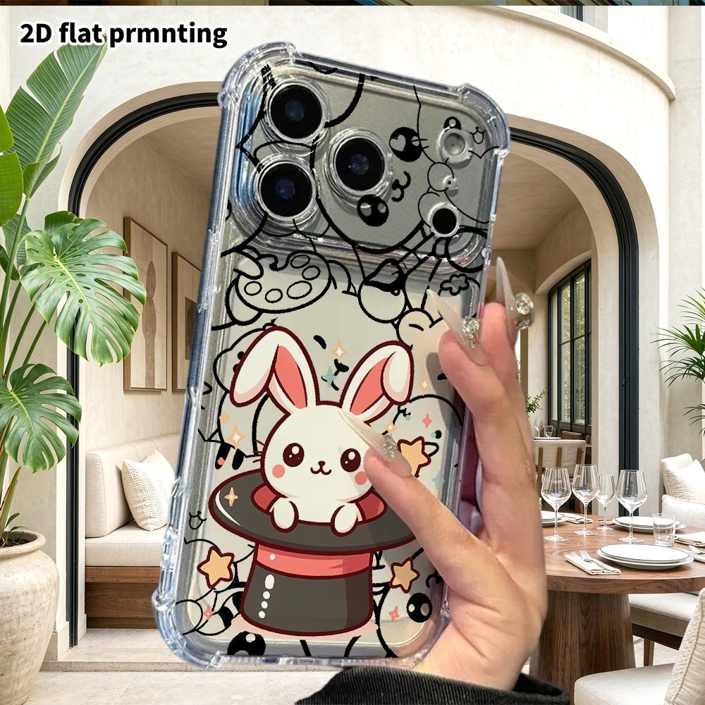 Phone case: 2D flat, suitable for iPhone 18 17 16 15 14 13 Pro, magic hat little rabbit, perfect Christmas and Halloween holiday gift