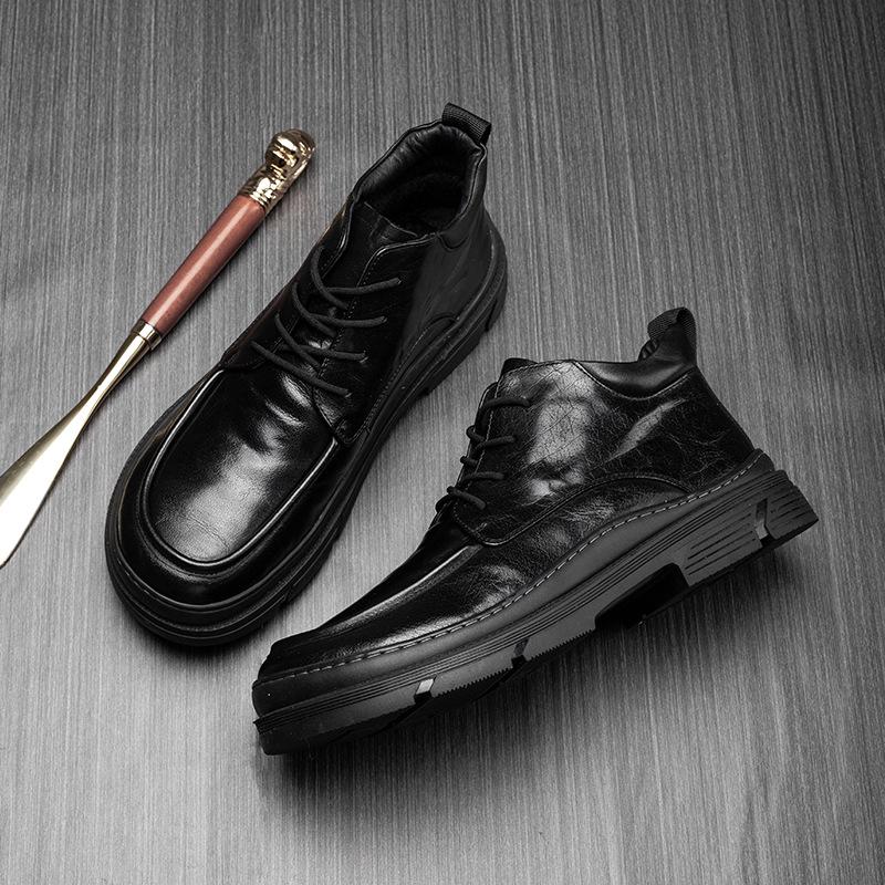 Męskie buty Martin ze skóry naturalnej w stylu brytyjskim - Casualowe, Modne, Wysokie, Wszechstronne, Oddychające, Modne buty na grubej podeszwie