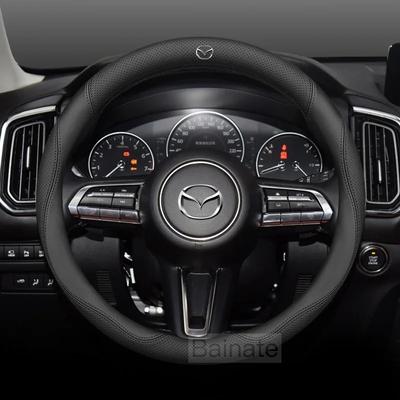 AAFD1 For 3 5 6 SKYACTIV Axela Atenza CX30 CX5 CX8 CX9 MX5 RX8 RX7 BT50 Carbon Fiber Leathe Car Steering Wheel Cover Accessories