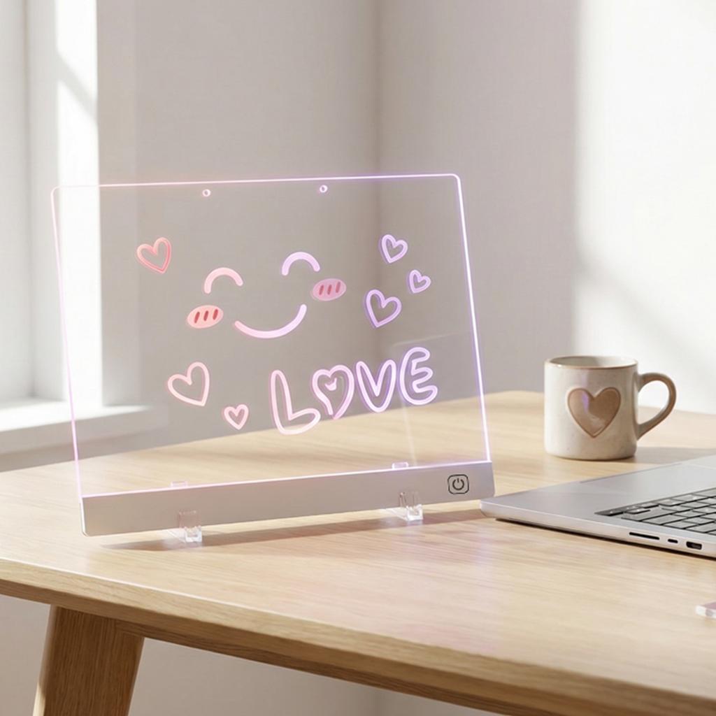 New LED Drawing Note Board Glowing Acrylic Message Board with 7 Marker and Stand 5 Mode Rechargeable Illuminated Drawing Pad