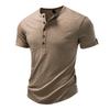 Men's Summer Hip Hop Streetwear Solid Color T-Shirts Bamboo-Handled Henry Collar Casual Button Short Sleeve Top Tees