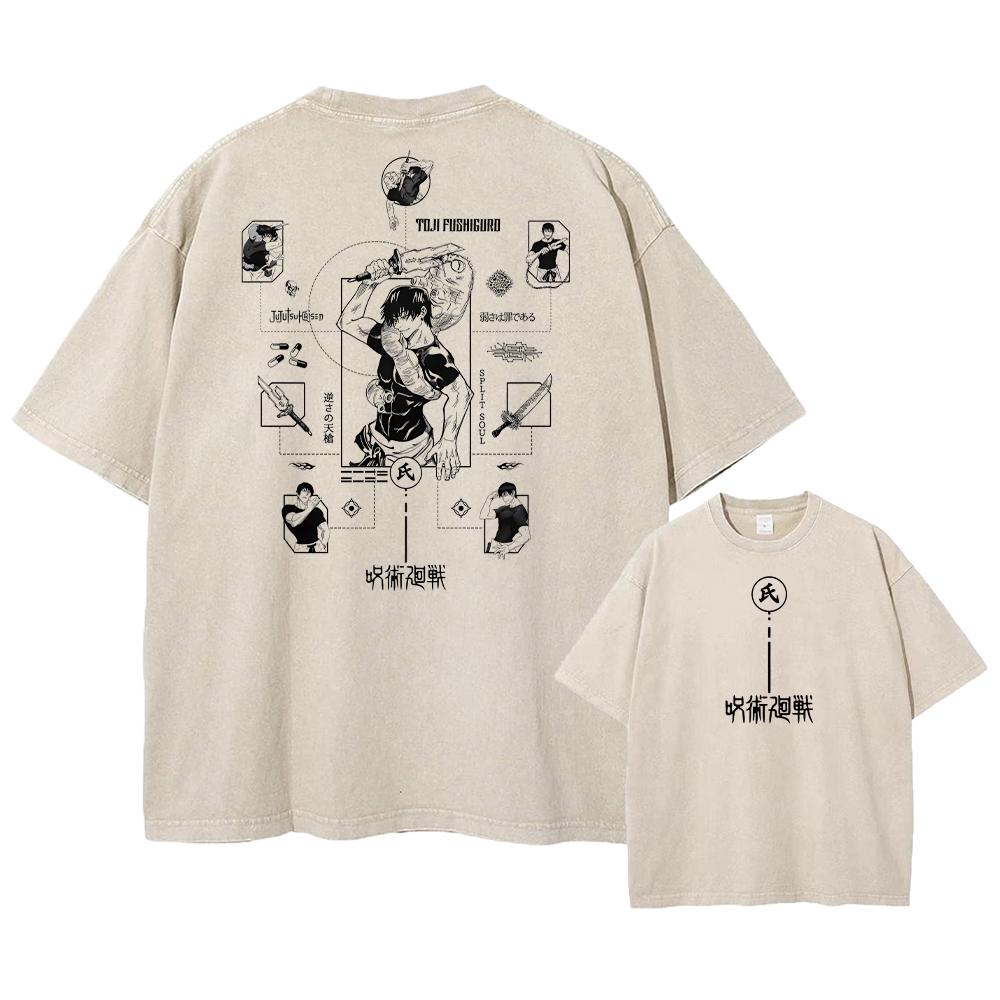 Printed Jujutsu Kaisen Acid T Shirt Short Sleeve Streetwear Cotton T-shirt Anime Graphic Retro Loose T Shirt Washed Top