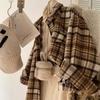 Dámské jarní a podzimní kostkované košile topy vintage volné ležérní svrchní oděv kapsy klopový top