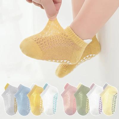 4 Pairs of Summer Baby Socks Boys and Girls Fashion Simple Style Baby Ankle Socks Soft Cotton Mesh Thin Non-slip Floor Socks