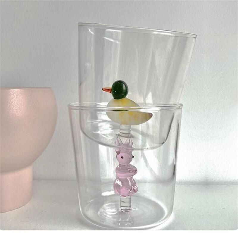 3D Animal Flower Built-in Glass High Borosilicate Glass Heat-resistant Transparent Glass Drinking Cup Milk Coffee Juice Glass