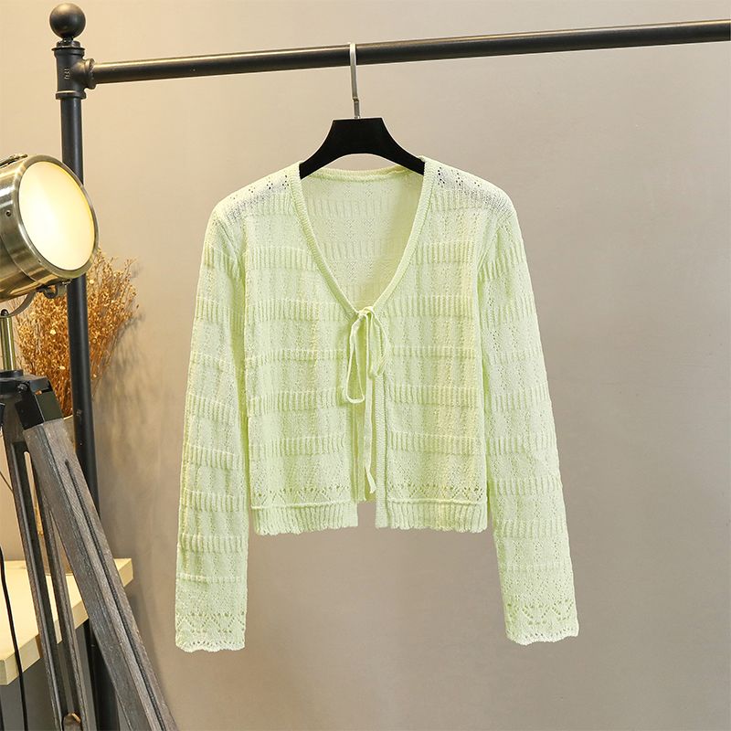 

Кардиган из ледяного шелка с вырезами для защиты от солнца, женский тонкий кейп, летнее платье-слинг, вязаный верхний слой, накидка, маленький жилет, тренд Avocado green XL