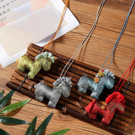 Stjärntecknet Häst Påse Traditionell Handbroderad Kinesiskt Hantverk Doftande Bilpåse Dekoration med Tofsar Och Rosetter Myggavvisande Uppfriskande