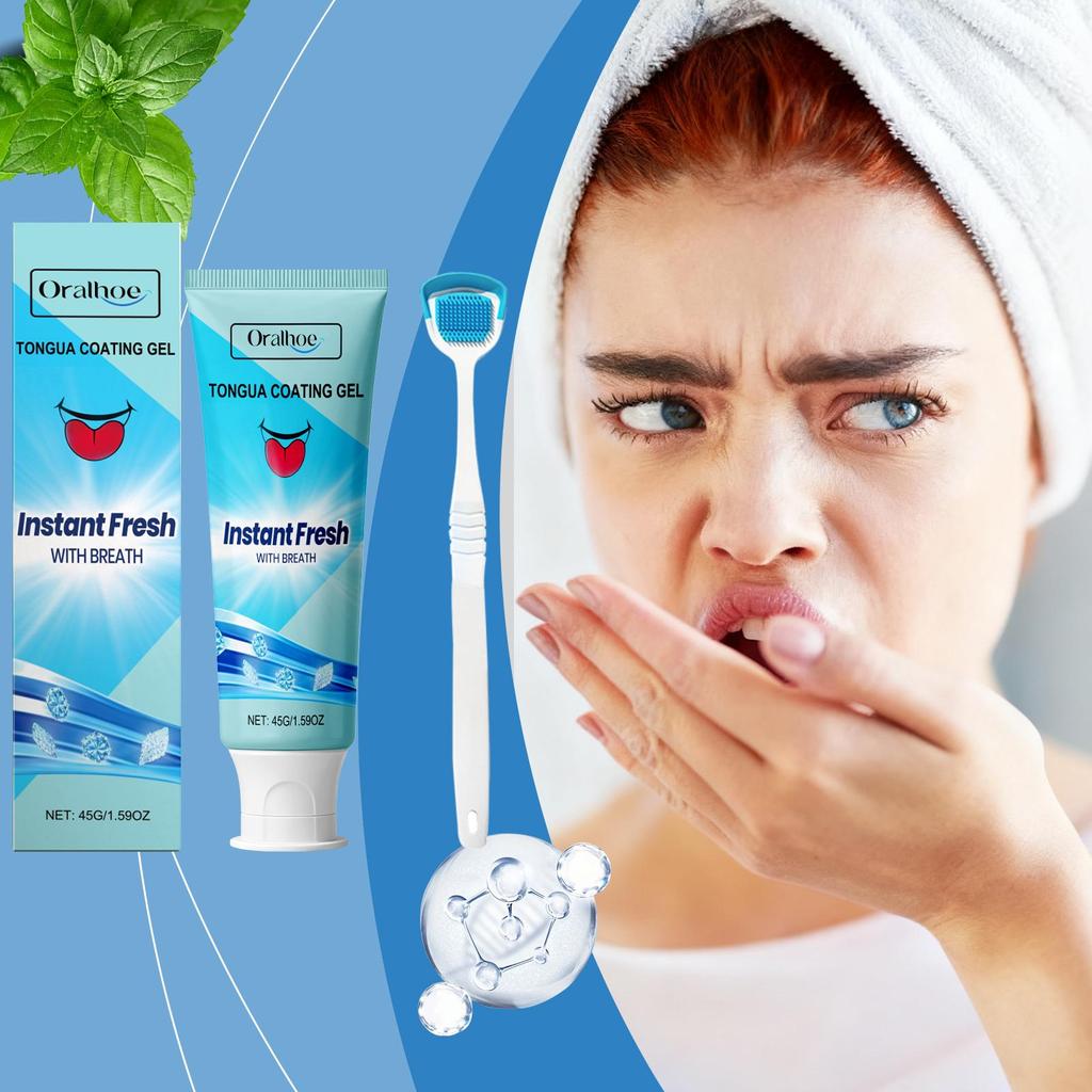 Oralhoe Tongue Cleaning Gel with Tongue Scraper, Long Lasting Fresh Breath, Fights Bad Breath, Oral Hygiene Product, Tongue Cleaner 45g