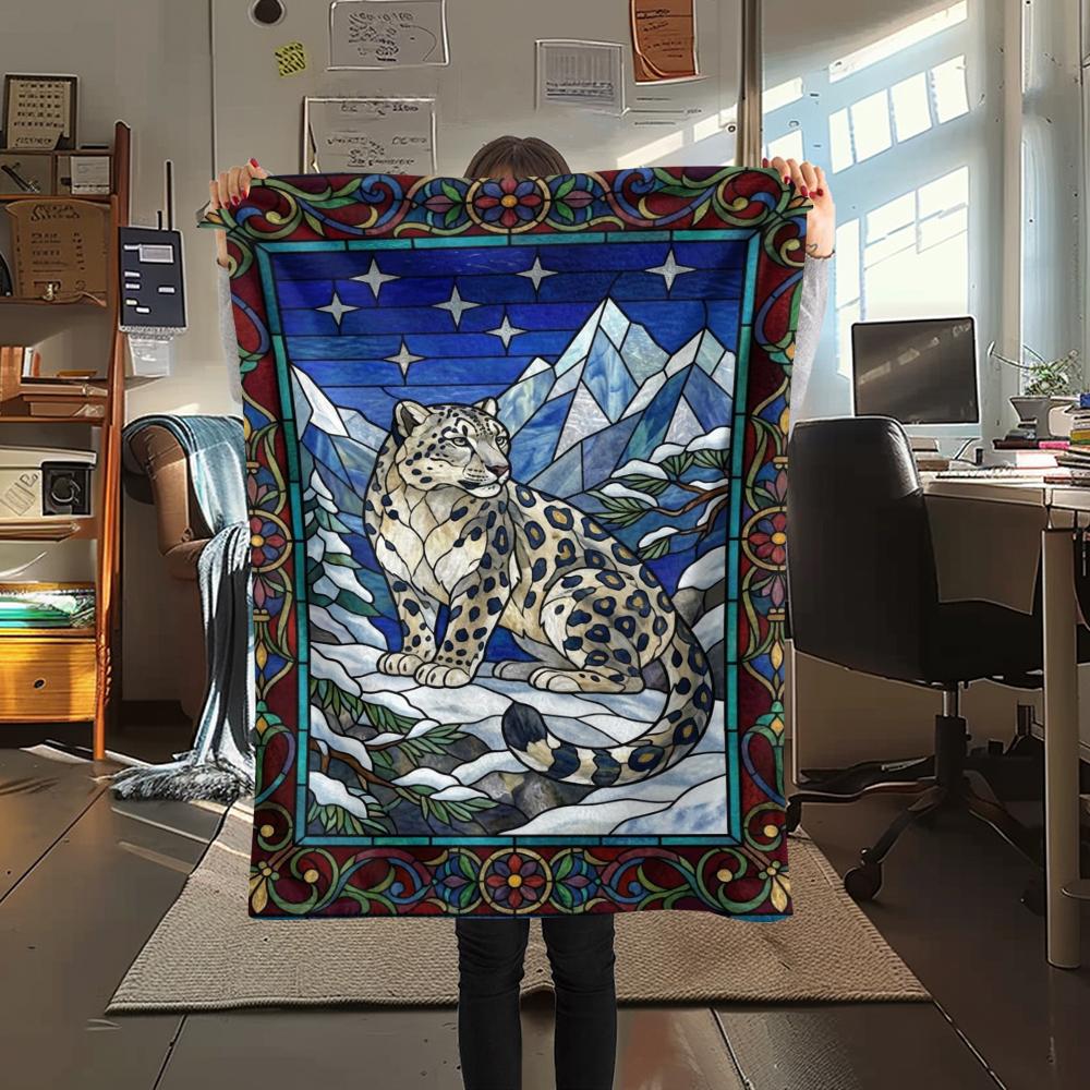 Snow Leopard Animal Print Flannel Blanket, High quality Comfortable for All Seasons, Home Decor, Warmth and Comfort, Perfect for Christmas Gifts116