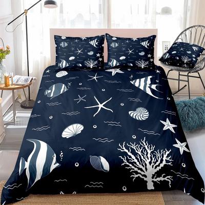 3-teiliges Seestern Bettbezug-Set Fisch Bettdeckenbezug Koralle Heimtextilien Kinder Jugendliche King-Size Bettset Meer Dropshipping Strand Bettset Ozeanwelle