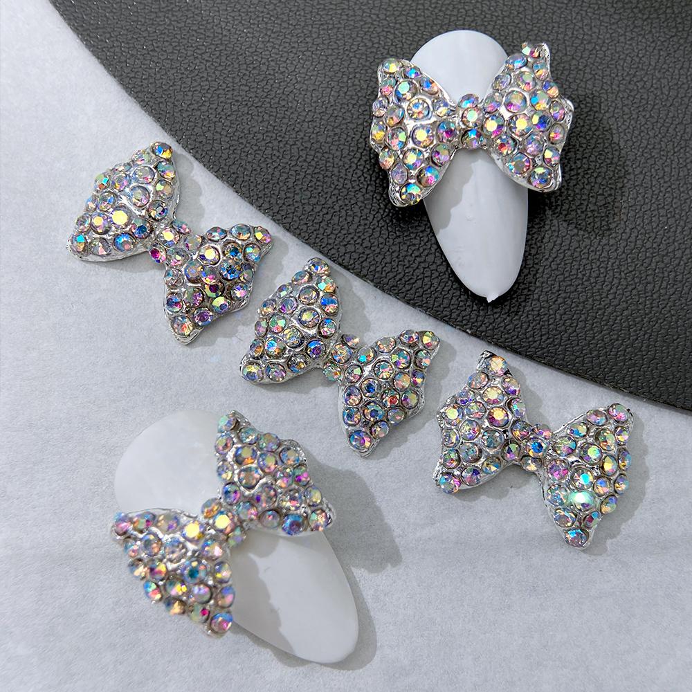 5 Stück lila Diamant-Nagelkunst-Zubehör mit großer Schleife für Nagelkunst-Kreationen