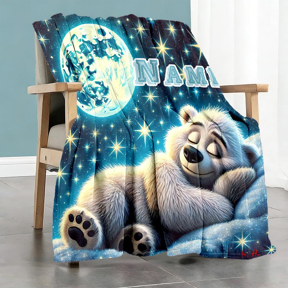 Good Night Moon White Bear Customize Your Name Blanket Multi-purpose Personalized Blanket Durable Comfort Perfect for Seaside Office Chair Bed