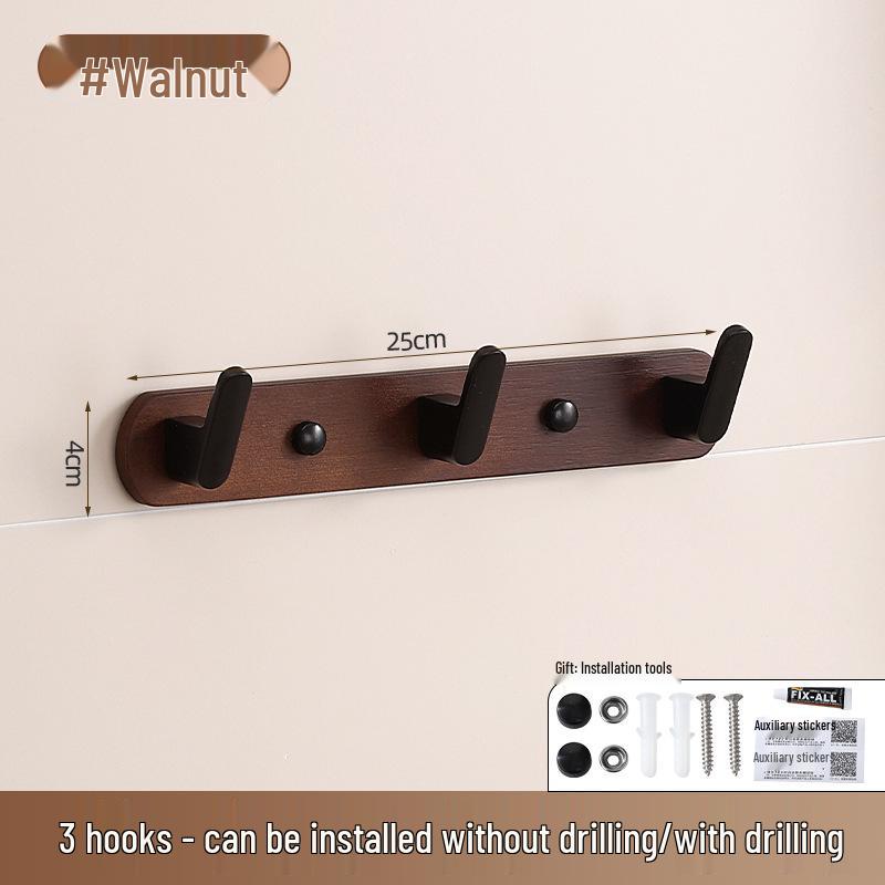 Walnut No-Drill Wall-Mounted Hook – Solid Wood Multi-Purpose Hook for Bedroom, Kitchen, Bathroom, and More.
