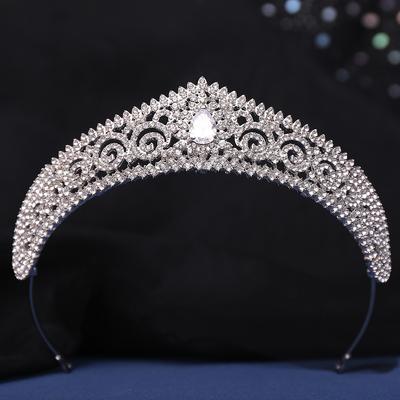 Corona de Novia de Aleación Europea y Americana 2026, Incrustada con Circonita 3A Corona de Princesa Llena de Diamantes Exquisitos Accesorios de Tocados de Boda