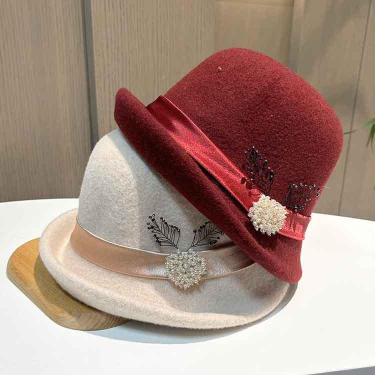 British Retro Rhinestone Buckle Decorative Temperament Wool Woolen Top Hat Women'S Autumn And Winter Crimped Basin Hat Versatile Warm Knitted Hat