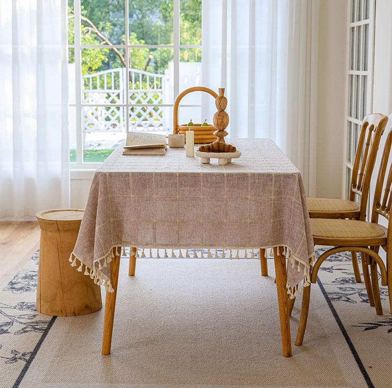 Baumwolle Leinen Quadratische Stickerei Quaste Tischdecke Staubdicht Kariert Tischdecke Für Weihnachten Küche Esszimmer Tischplatte Deko