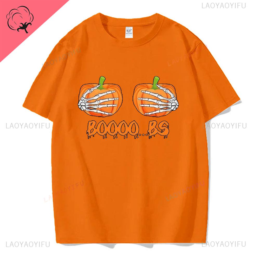 

Women Ghost Pumpkin Bat Print Round Neck Pullovers Funny Halloween Costume Cotton Shirt Graphic T Shirts Y2k Top Harajuku Tops S