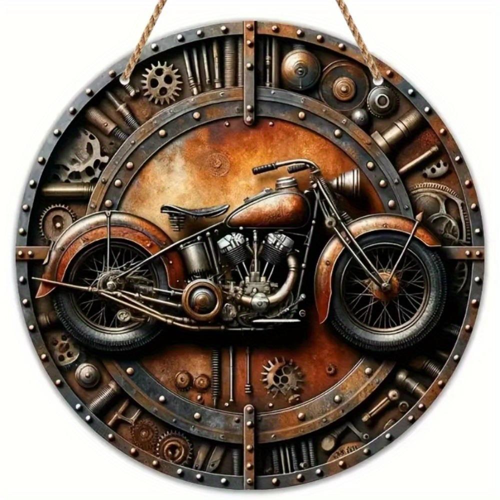 1pc 2d Flat Retro Motorcycle Circular Wooden Sign - 20cm, Suitable for Home Living Room, Bar, Caf É, Farmhouse Porch Decoration, Father's Day Gift