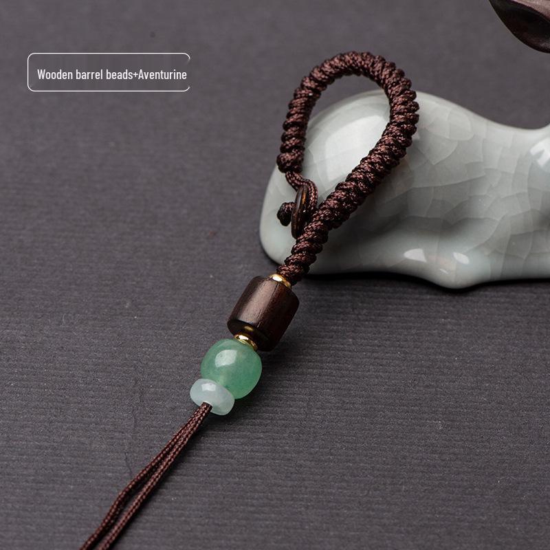 Handgeknüpfter Diamantknoten Auto-Schlüsselanhänger mit Messinganhänger und Jade-Akzent