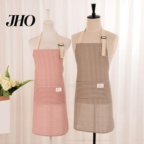 Waterproof Kitchen Apron Cotton Linen Striped with Pocket Breathable Oil-proof Pockets Adjustable Men Women Chef Cooking Baking Sleeveless Bib
