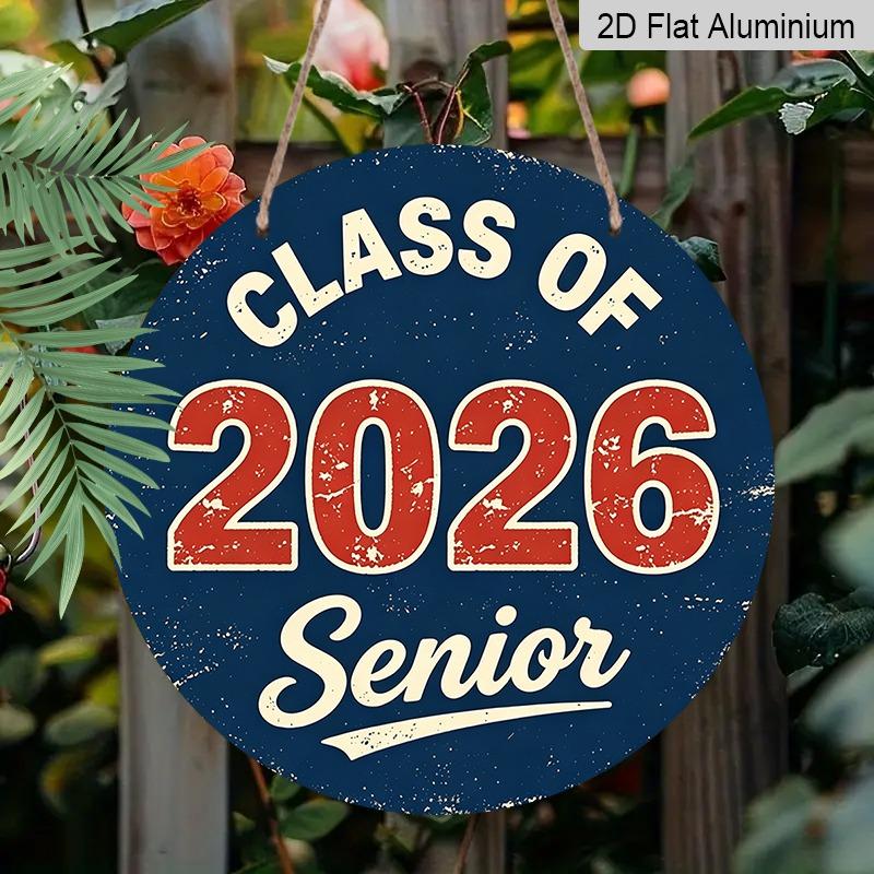 2D Flat Aluminum 2026 Graduation-themed Wall Hanging Is Available in Multiple Sizes. Its American Retro Navy Blue and Red Design Makes It A Perfect