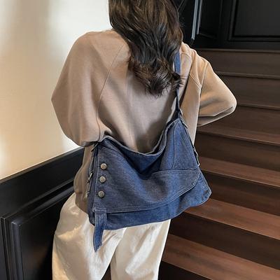 New Retro Literary Denim Shoulder Bag Large Capacity Messenger Women's Bag Casual Versatile Commuter Fashion Tote Bag