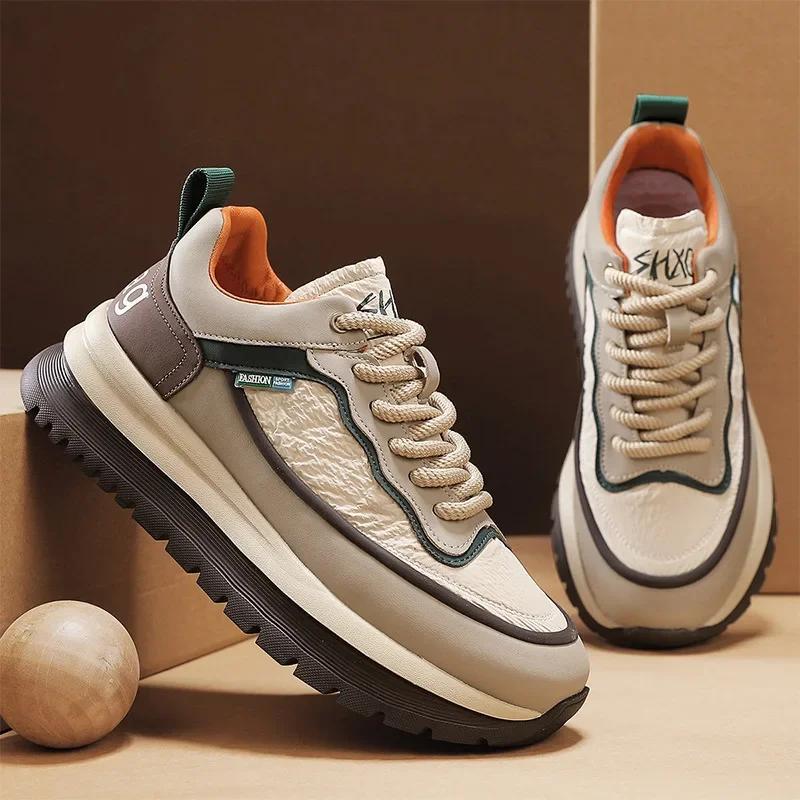 Fashion Men Sneakers Spring Autumn New Anti Slip Comfortate Outdoor Leisure Shoes Platform Height Increase Student Lace Up Sneakers