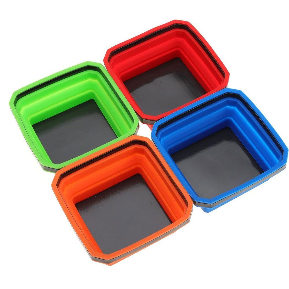 

4 шт., синий силиконовый складной красный магнитный лоток для хранения деталей, четыре цвета, квадратный дом