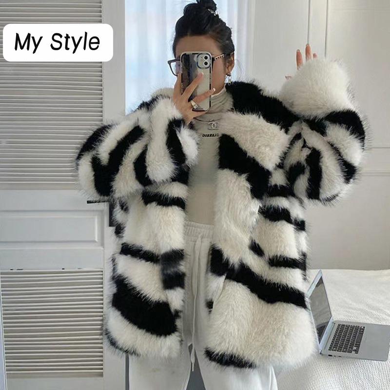 

Осень-зима новая шуба из искусственного лисьего меха с принтом зебры, длинная шуба в западном стиле, свободная шуба из искусственного меха