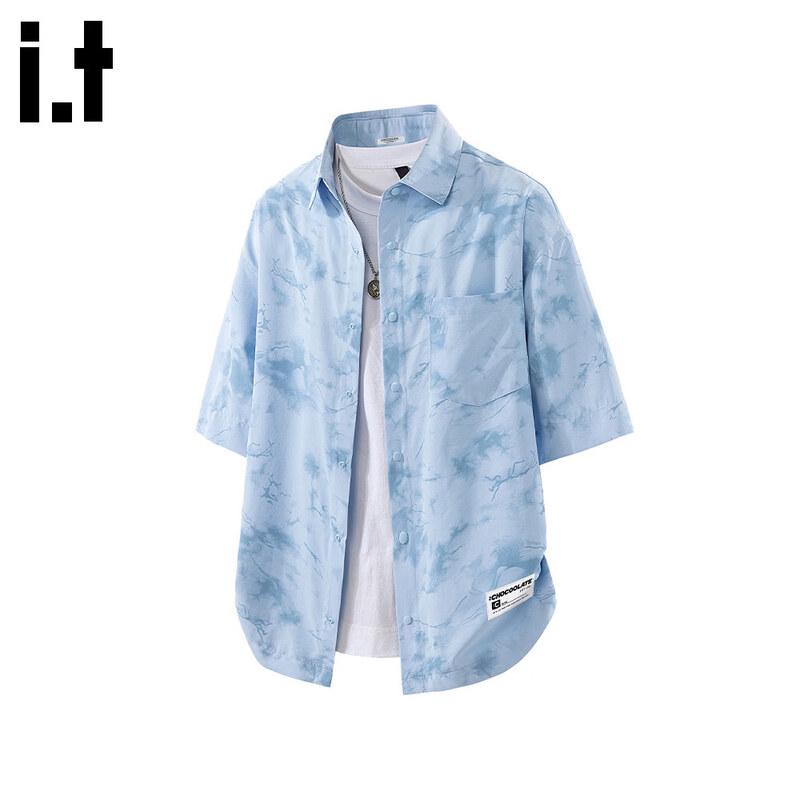 

Мужская рубашка с коротким рукавом и воротником с эффектом тай-дай, Премиум S