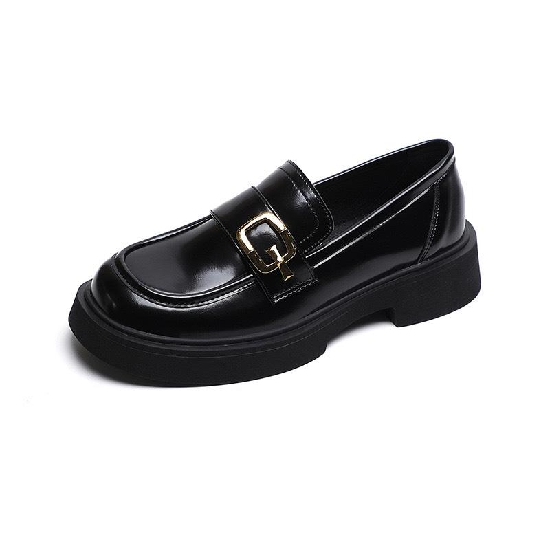 Sheepskin version~ retro small gold buckle genuine leather thick-soled heightening loafers women's muffin shoes thick heel lazy small leather shoes