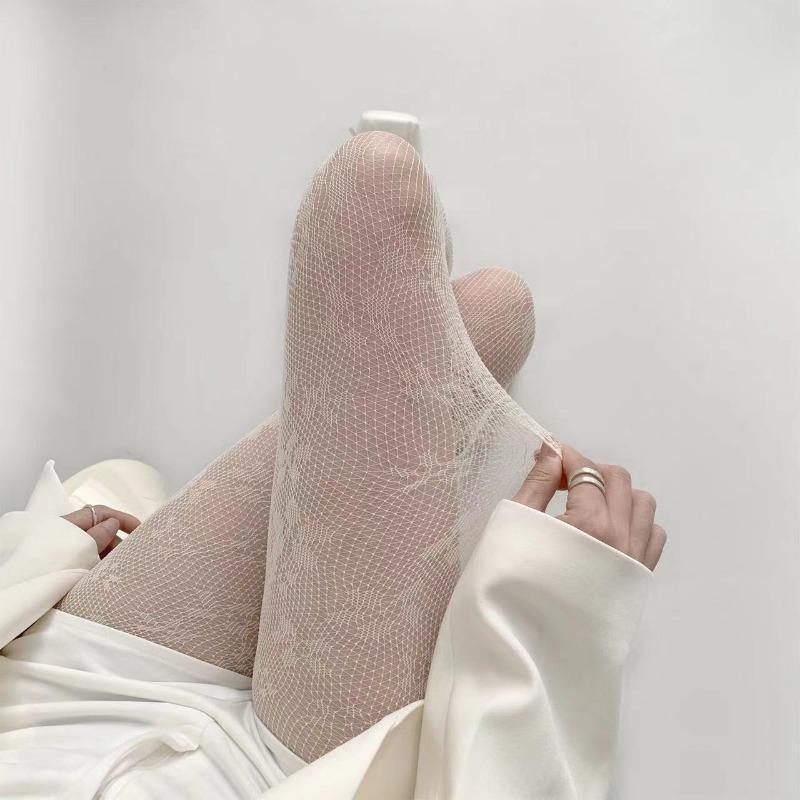 Sexy Lace Lolita Hollowed Floral Rattan Mesh Stockings Bottomed Pantyhose Japanese Thigh High Hosiery Goth Long Socks Stocking