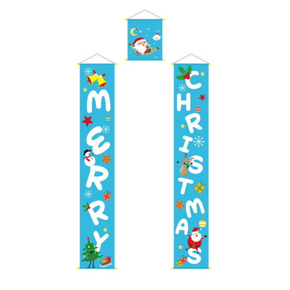 

Christmas Party Decoration Door Curtain Holiday Shopping Mall Hotel Party Atmosphere Arrangement Couplet Customization Blue Merry Christmas Hanging Cloth