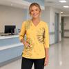 Women’s V Neck Floral Print Scrub Top with Pockets Side Slit 3/4 Sleeve Uniform Shirt for Nurses Healthcare