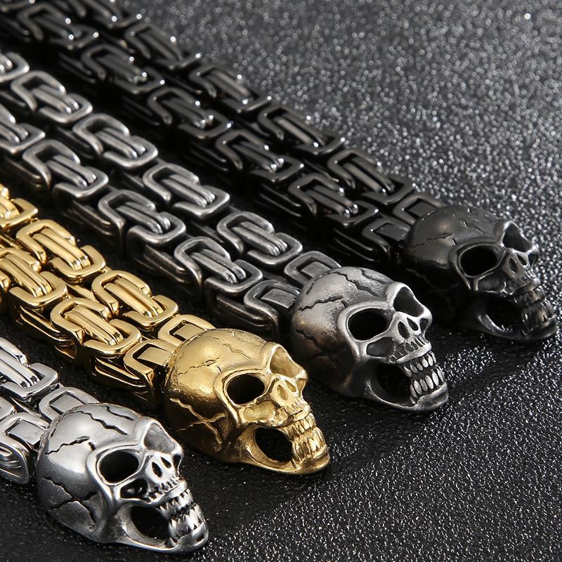 Punk Rock Skull Bracelet For Men 316L Stainless Steel Skull Charm