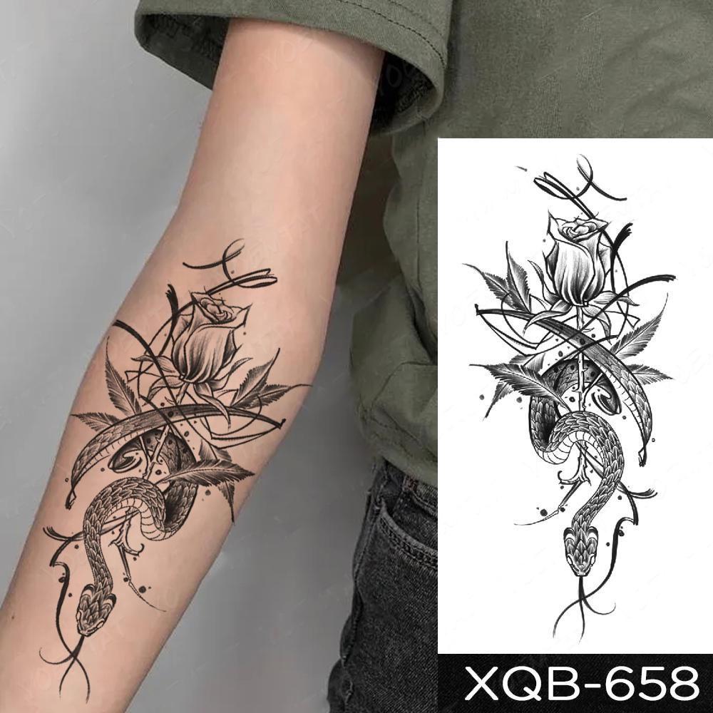 1 STÜCK 210*114 MM Coyote Katze Löwe Meerjungfrau Temporäre Tattoos Für Männer Frauen Schwarz Mond Schlange Schwert Tattoos Aufkleber Gefälschte Line Art Tattoo