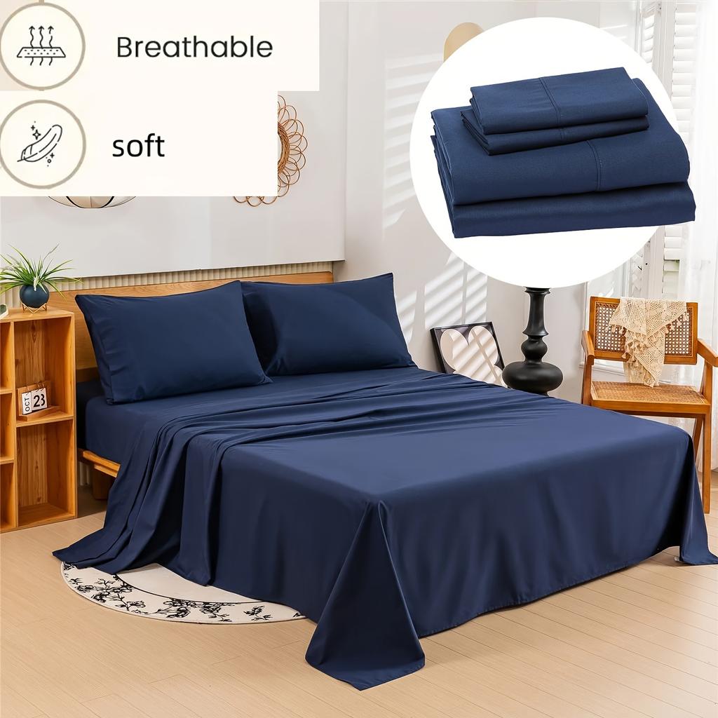 4pcs Bed Sheet Set Dust Proof Bedsheet Skin-friendly Soft Breathable Flat Sheets Anti Slip Fitted Sheets Mattres Protector Set Bedding Sets