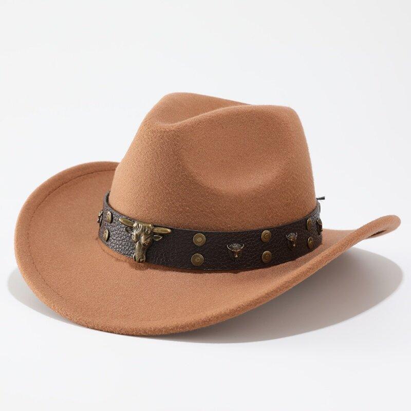 Overseas upturned top hat Western cowboy hat Tibetan felt hat Cow head grassland plateau ethnic style outdoor hat men