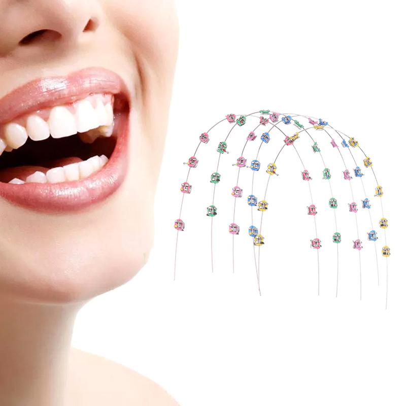 2Pcs Split Type Mini Colorful Brackets With Hook Dental Fake Braces Temporary Tooth Decoration Dental Tool