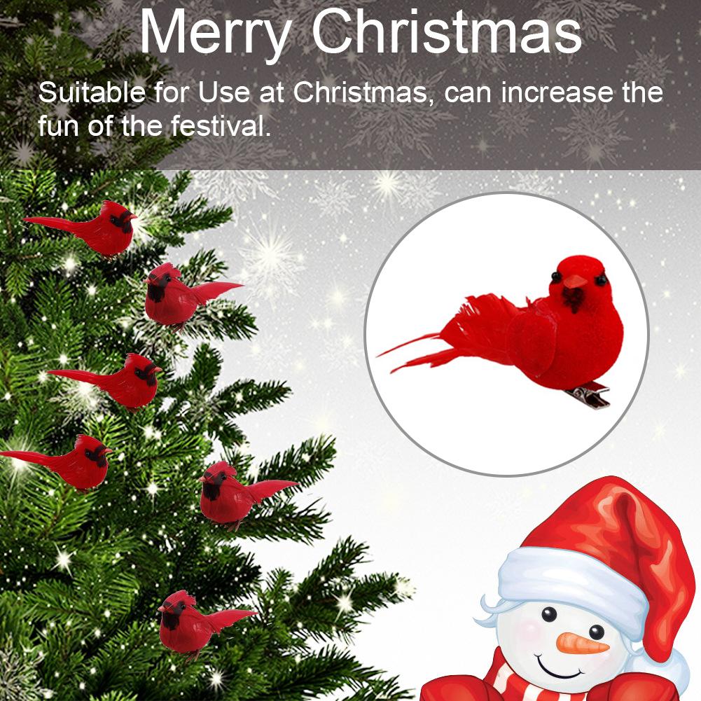 Red Artificial bird Birds Clip-on Fake Holiday Simulation Tree 10pcs Christmas Decoration Display Ornaments Brand new
