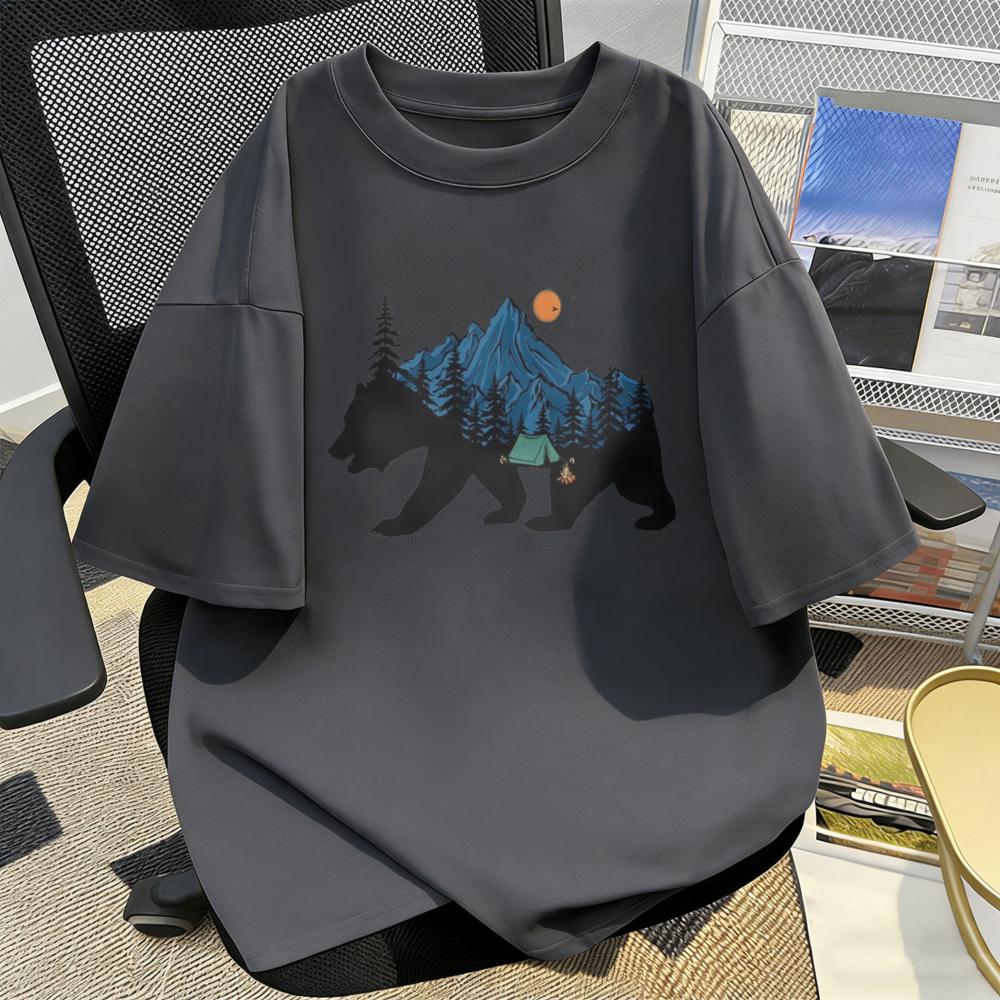 Bear Mountain Camping TShirt Mountain Forest Silhouette Nature Lover Unisex Unisex Streetwear Tops Summer Cotton Casual Shirt