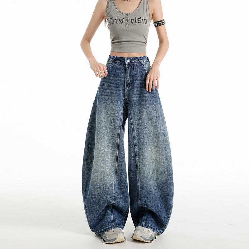 Women s Retro Blue Loose Wide-Leg Jeans - Spring/Summer 2026 Edition Small