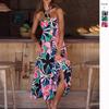 Summer Dress Neck Sleeveless Print A-shaped Bohemian Long Dress Women