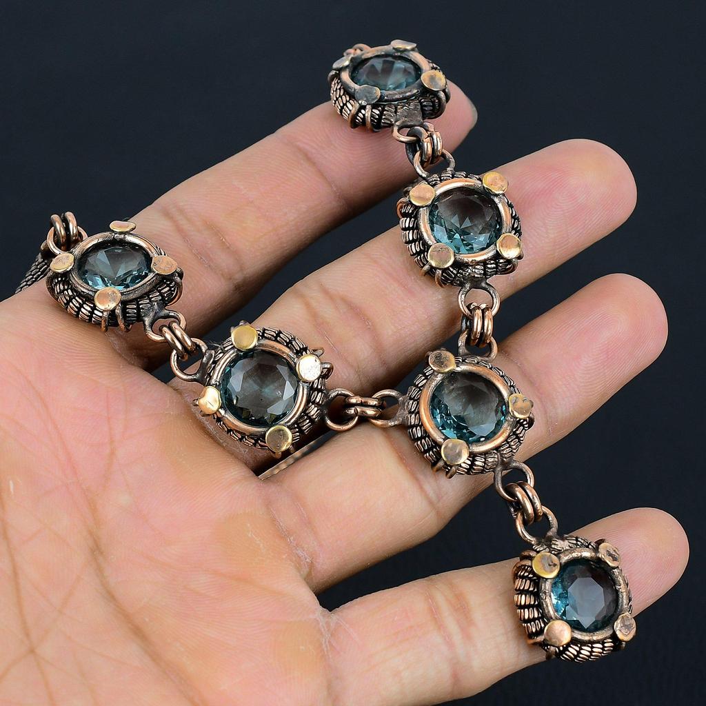 Aquamarine Necklace Handmade Jewelry, 999 Copper Wire Wrapped Necklace Designer Gemstone Jewelry Adjustable Chain Necklace Gift For Mom