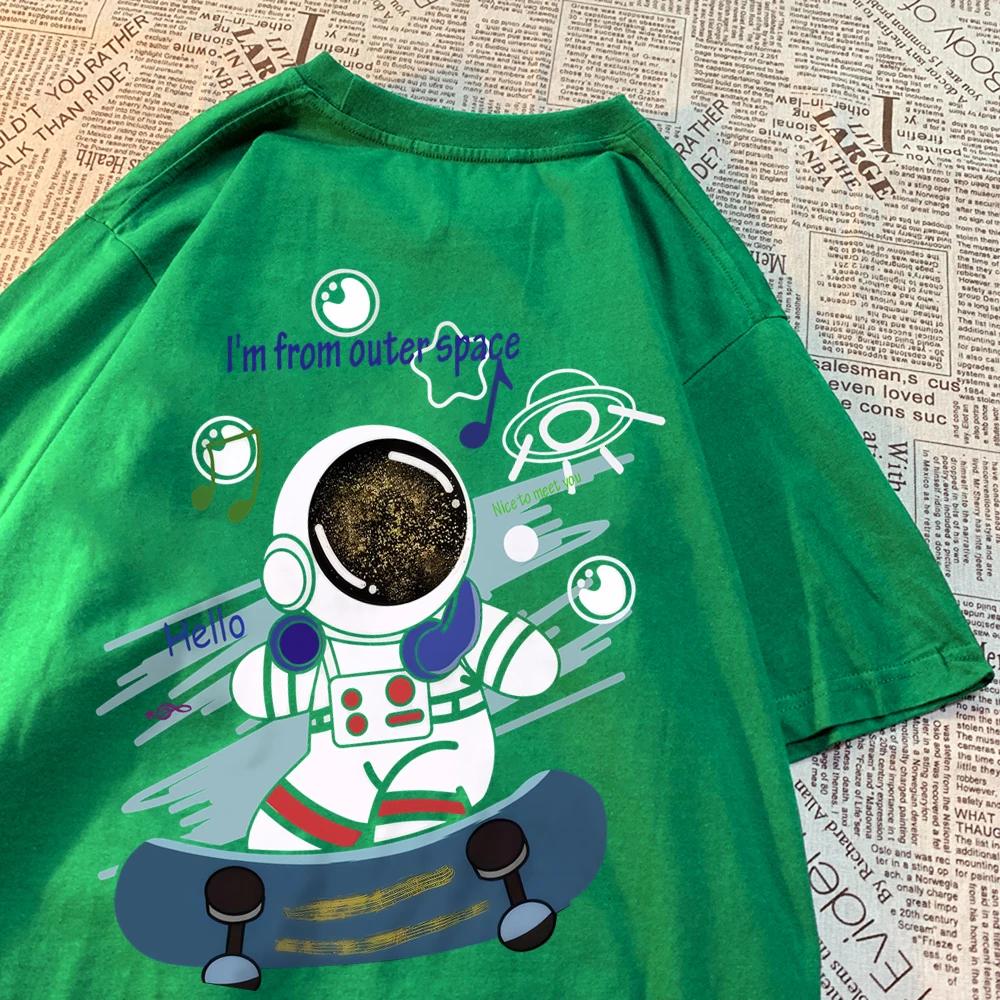 I'M From Outer Space Skateboarder Astronaut Men Clothing Hip Hop T Shirts Harajuku Tops Cotton Breathable Tops Loose Clothing