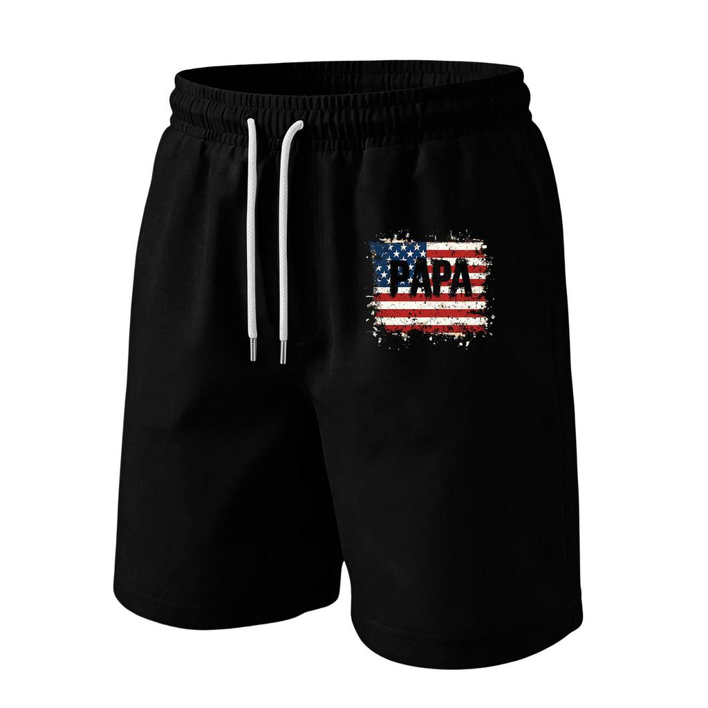 Men Drawstring Waist Casual Shorts with Flag Print Relaxed Fit Lightweight Soft Fabric Elastic Waistband for Daily Wear