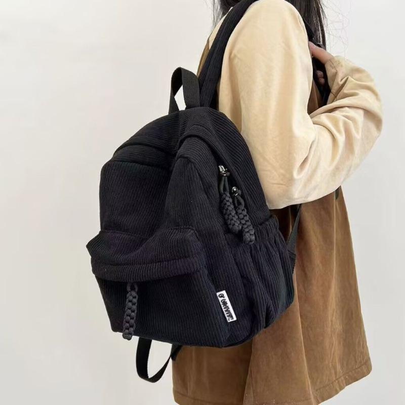 Corduroy Backpack for Women Large Capacity School Backpack Casual College Bookbag Lightweight Travel Daypack with Multi Pockets