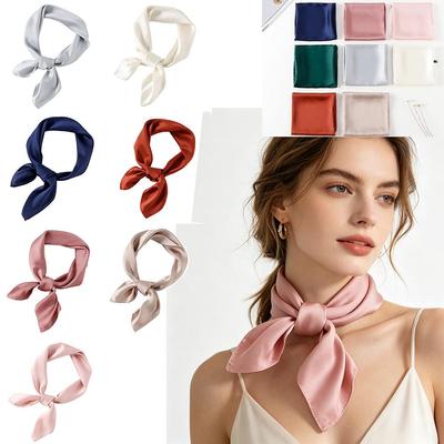 70x70cm 100% Polyester Satin Seidenschal Einfarbig Multifunktionale Quadratische Halstücher für Damen