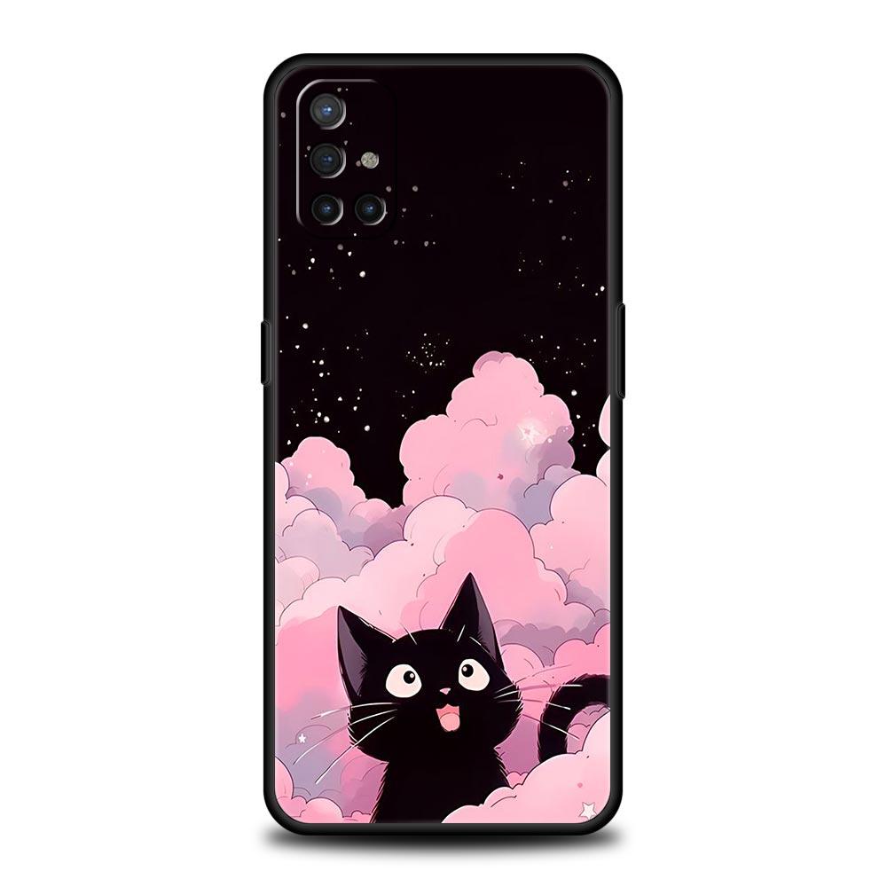 Phone Case For OnePlus 12 11 10 9 Pro 9T 12R 10R 9R 9RT 10T 8T 8 7 6T 7T Nord 2T CE 2 5G N200 N100 Cover Cute Cartoon Black Cat