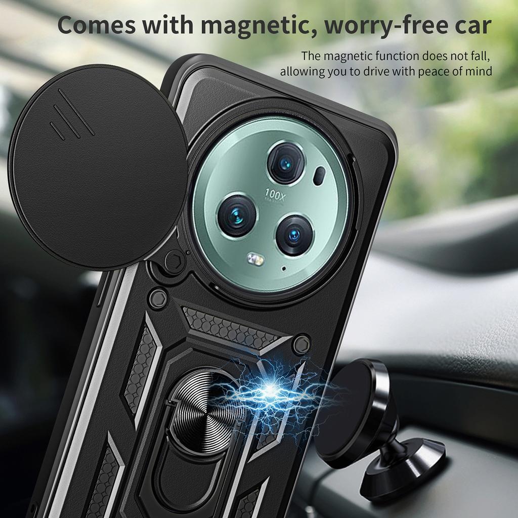 For Honor Magic5 Pro Case with Slide Camera Lid PC+TPU Kickstand Phone Cover